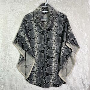 Pure Amici Women's Poncho Sz S Cashmere Gray Black Blue Snakeskin Design Preppy